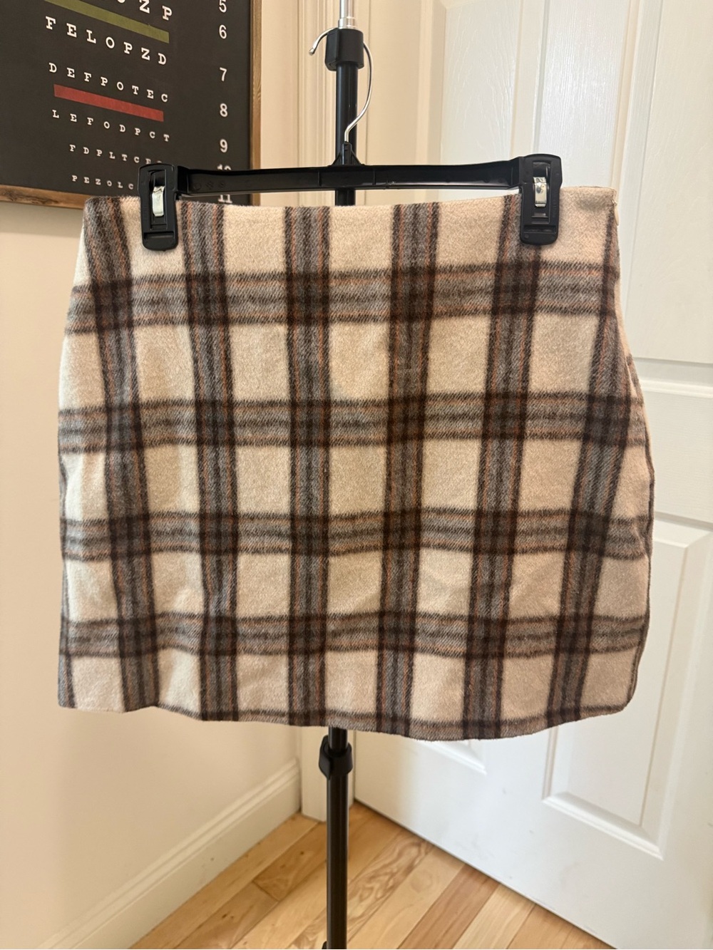 Sadie & Sage Cream Plaid Mini Skirt with Brown Windowpane